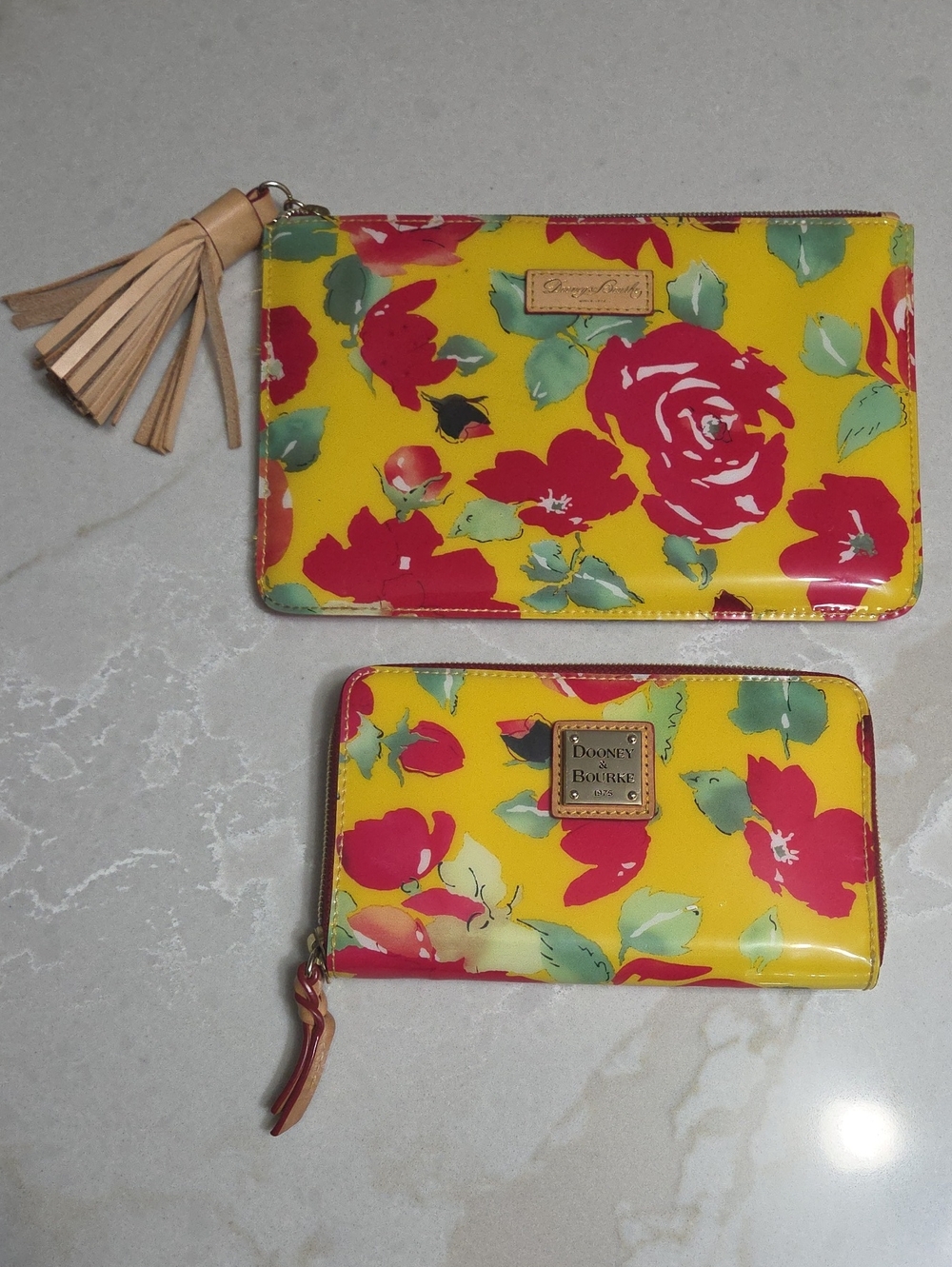 Dooney & Bourke Yellow Floral Zip Clutch and Wallet Set